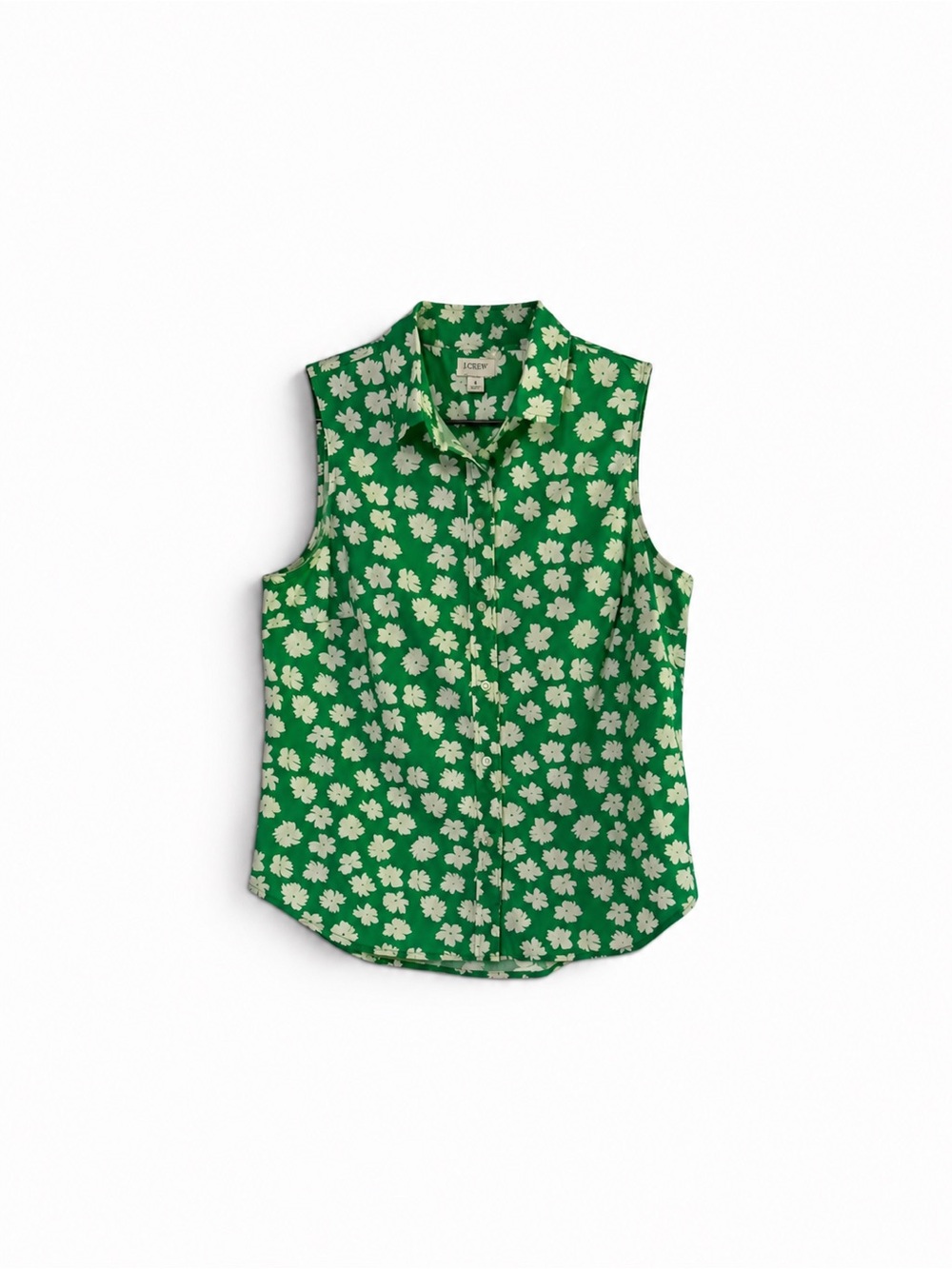 J Crew Factory Green White Floral Sleeveless Button Up Shirt Size Medium